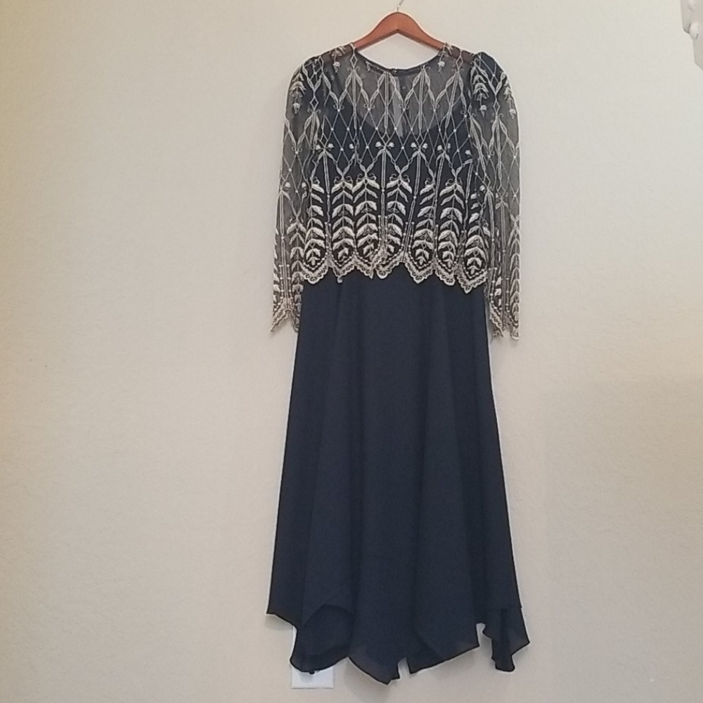 Embroidered Gold & Navy Blue Dress